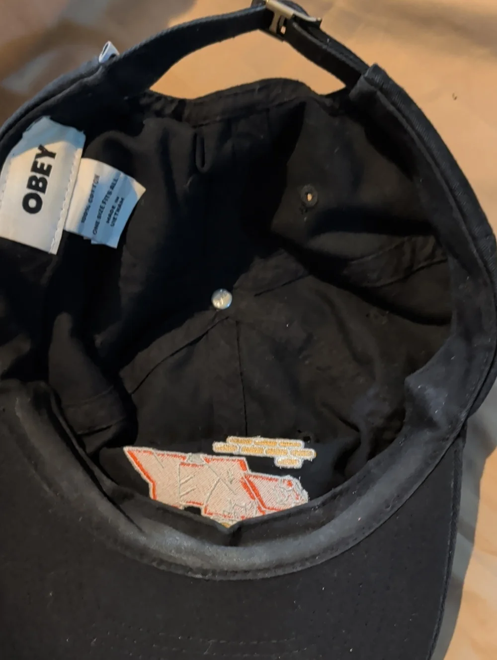 Obey Black Kids Cap with Orange Logo and Yellow Crab Embroidery